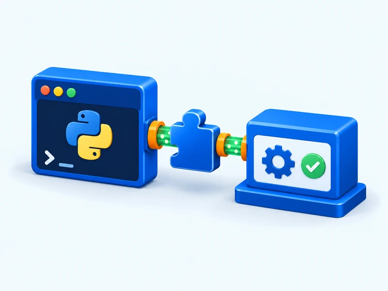 A compact Python terminal connects to a modular blue adapter bridge with a green test indicator