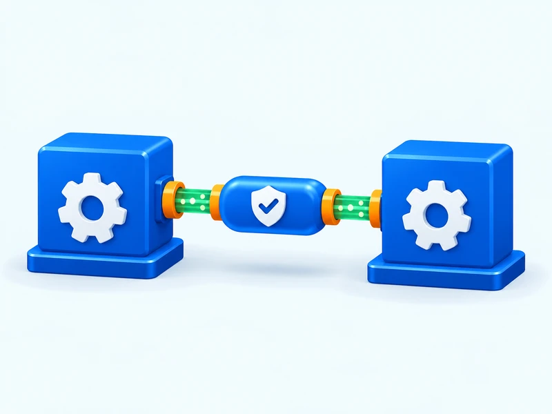 Two blue worker modules transfer a session capsule over a continuous green connection