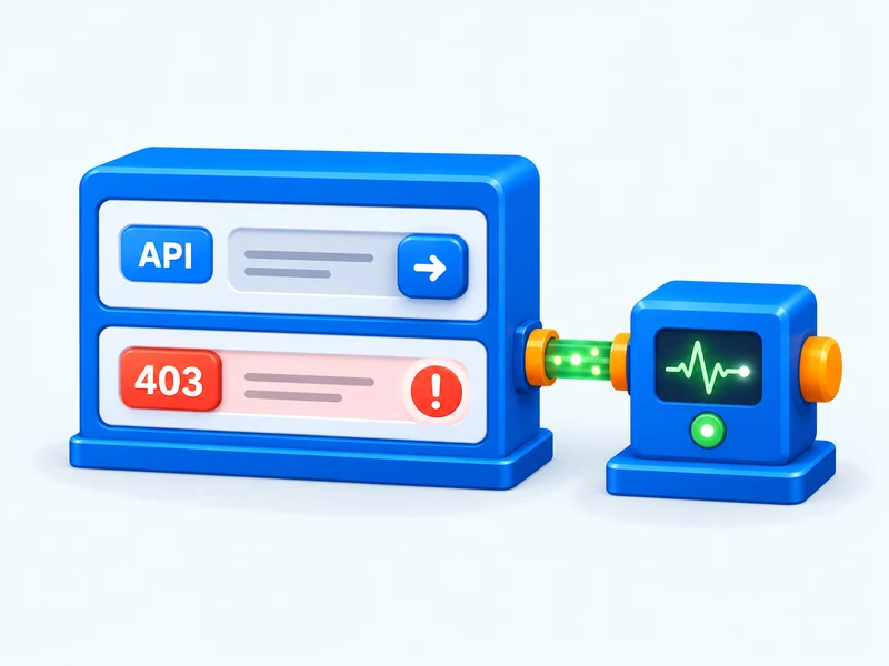 A two-level blue diagnostic terminal separates API configuration errors from target 403 responses
