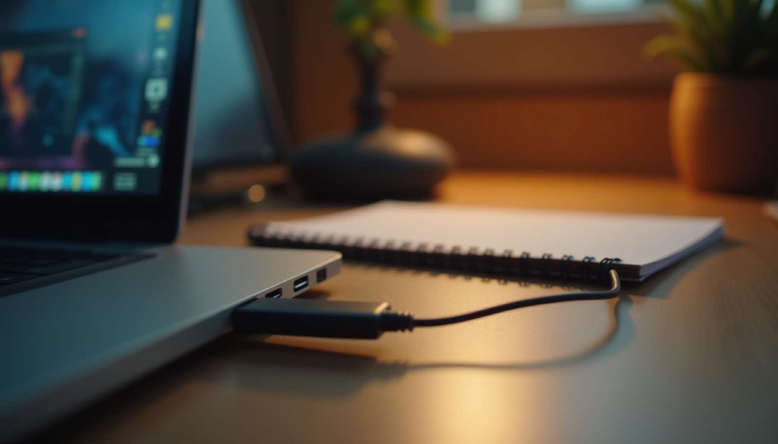 Desk scene showing a laptop, notebook, and cable to illustrate continuity issues after headless mode changes